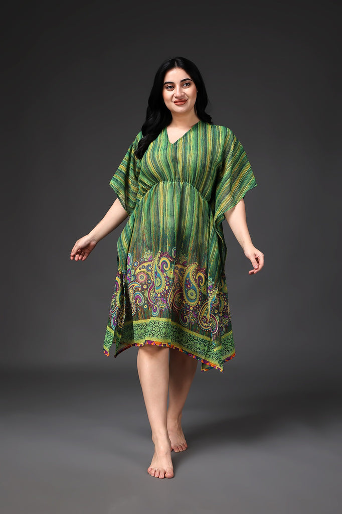 Model wearing Polyster Georgette Kaftan with Pattern type: Striped-2