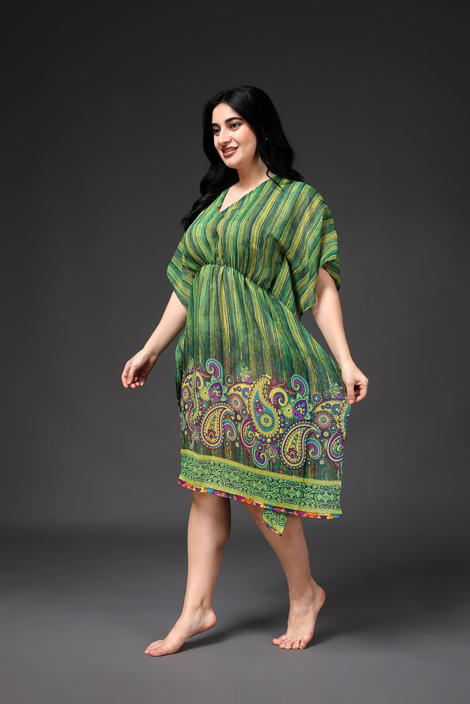 Model wearing Polyster Georgette Kaftan with Pattern type: Striped-3