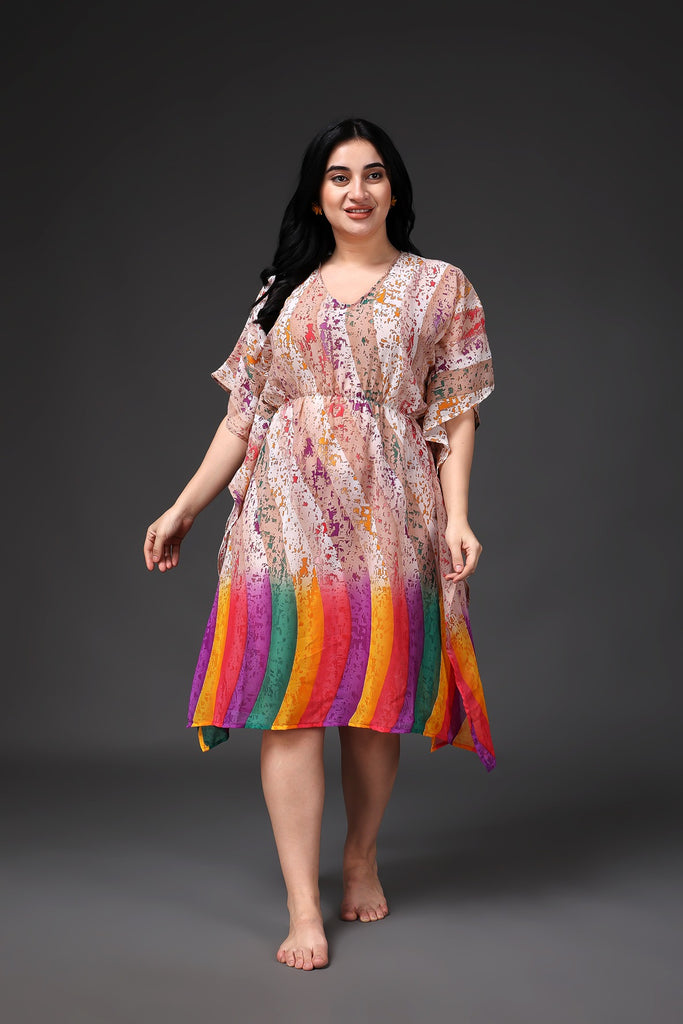 Model wearing Polyster Georgette Kaftan  with Pattern type: Rangoli-1