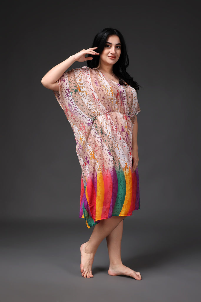 Model wearing Polyster Georgette Kaftan  with Pattern type: Rangoli-3