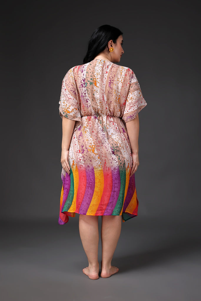 Model wearing Polyster Georgette Kaftan  with Pattern type: Rangoli-4