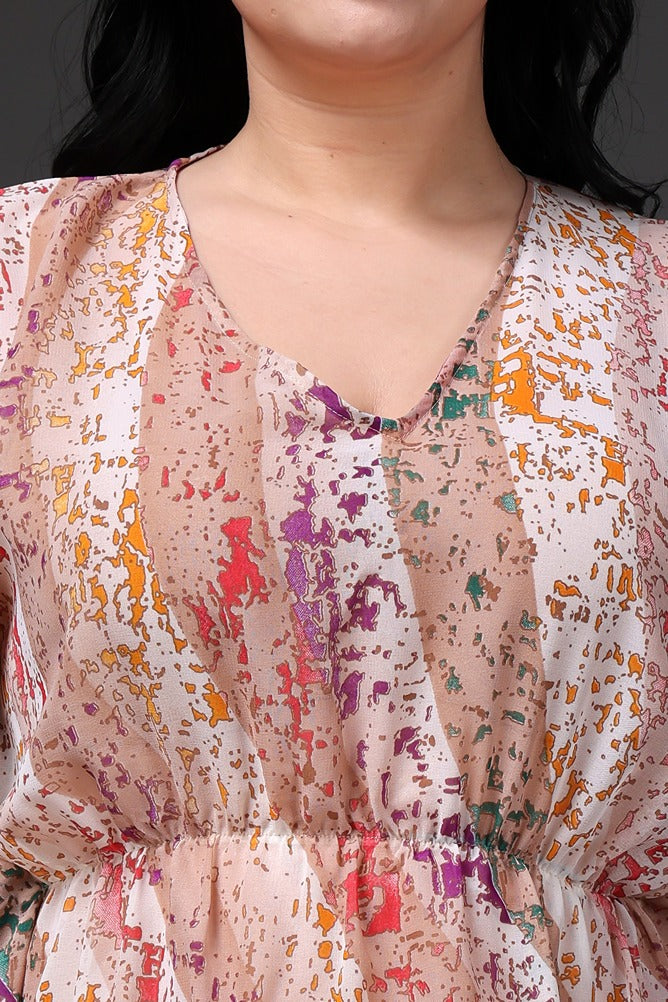 Model wearing Polyster Georgette Kaftan  with Pattern type: Rangoli-5