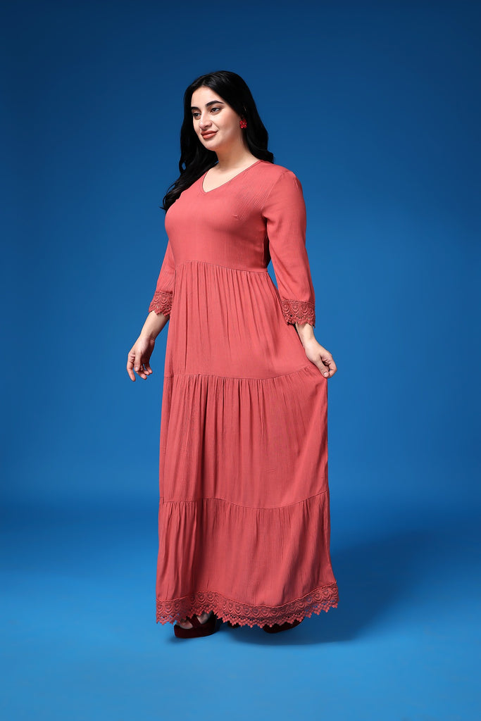 Model wearing Viscose Crepe Maxi Dress with Pattern type: Solid-2