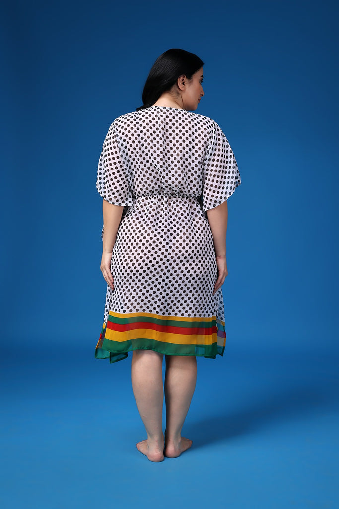 Model wearing Polyster Georgette Kaftan  with Pattern type: Polka Dots-5