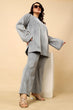 Solid Ribbed Knit Co-ord Set- Light Grey
