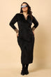 Black Solid Bodycon Winter Dress with Cream Collar
