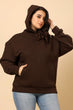 Solid Winter Sweatshirt with Hoodie- Brown