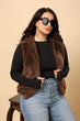 Sleeveless Solid Fur Jacket-Brown