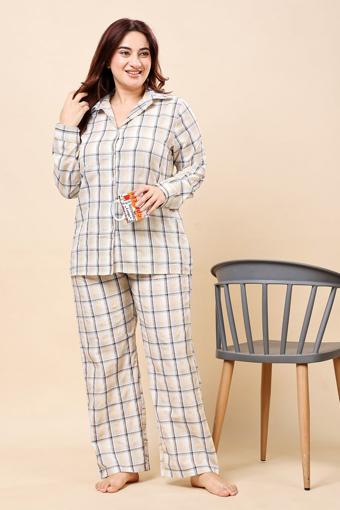 Model wearing Cotton Night Suit Set with Pattern type: Checks-2