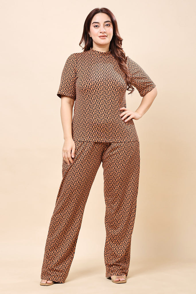 Model wearing Cotton Lycra Night Suit Set with Pattern type: Geometric-2