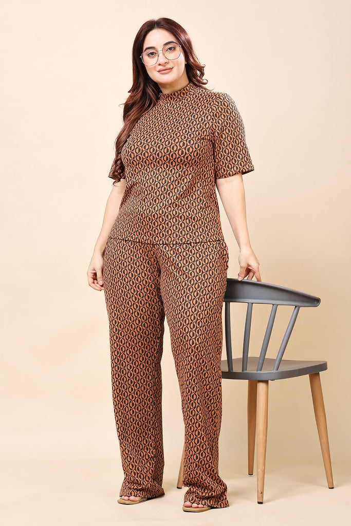 Model wearing Cotton Lycra Night Suit Set with Pattern type: Geometric-6