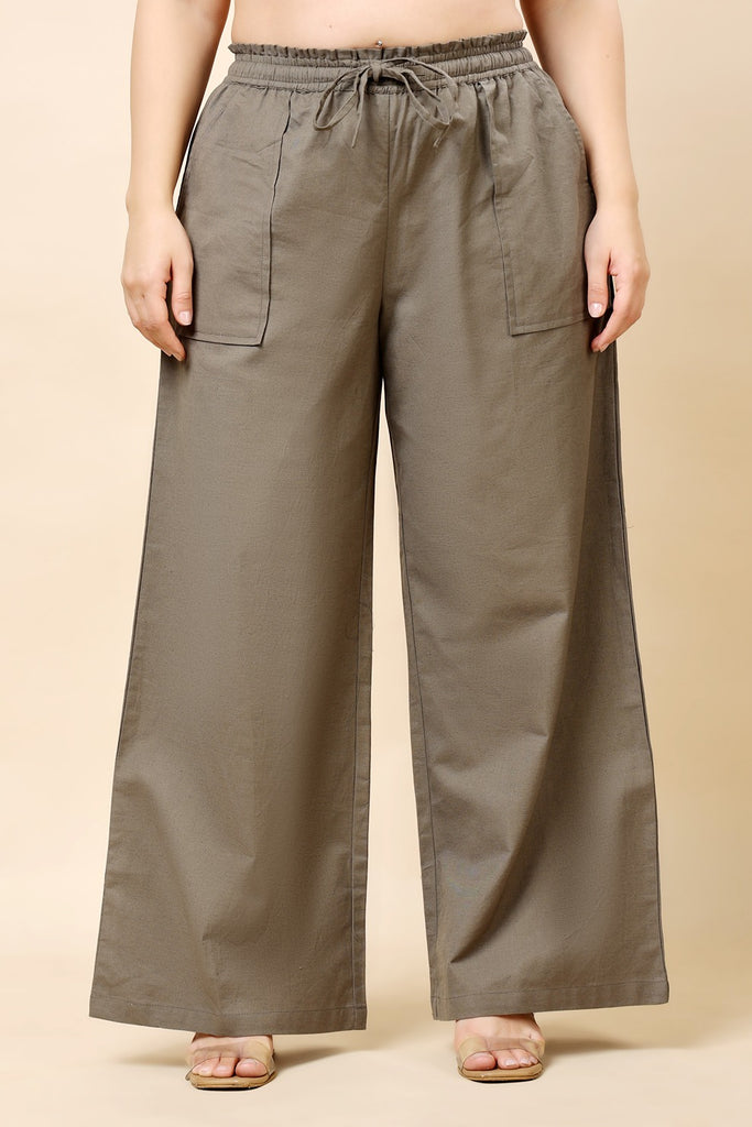 Model wearing Linen Pants with Pattern type: Solid-1