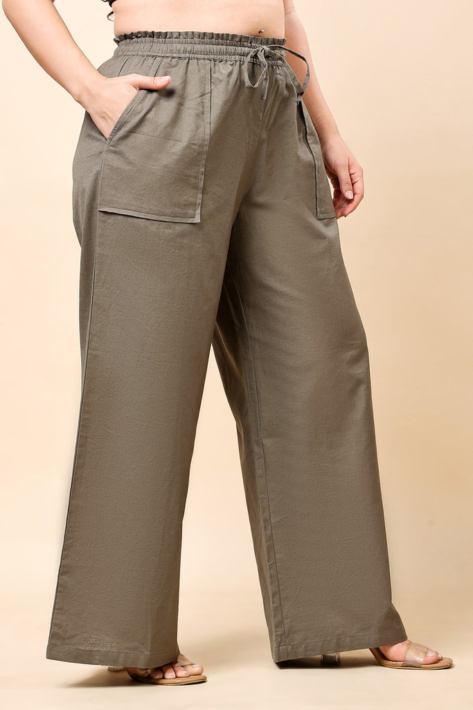 Model wearing Linen Pants with Pattern type: Solid-3