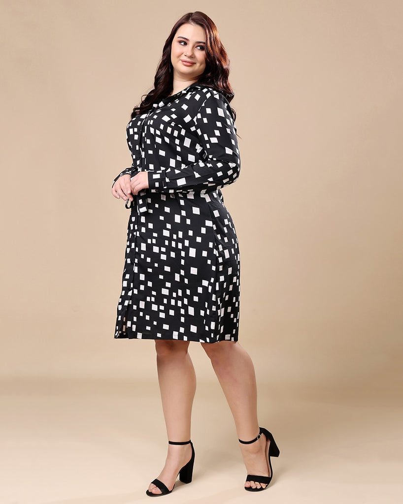 Model wearing Poly Crepe Midi Dress with Pattern type: Geometric-4