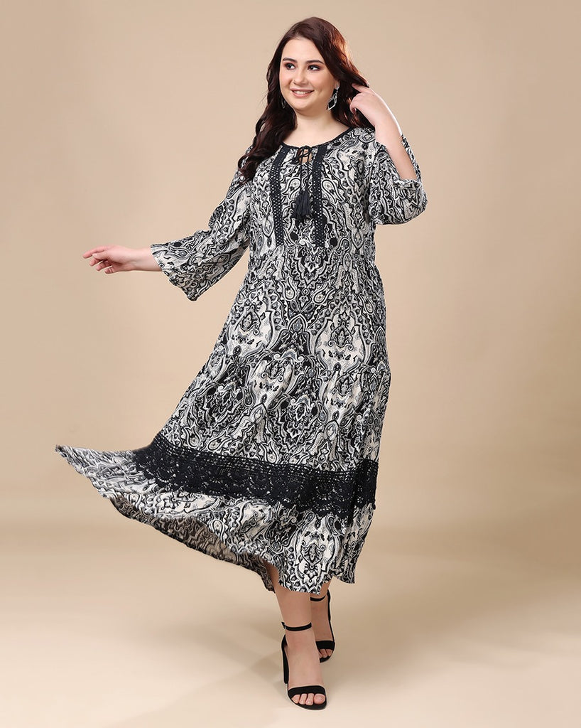 Model wearing Viscose Crepe Maxi Dress with Pattern type: Motif-1