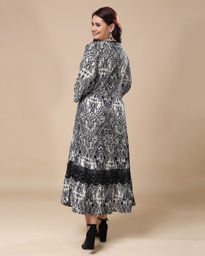 Model wearing Viscose Crepe Maxi Dress with Pattern type: Motif-4