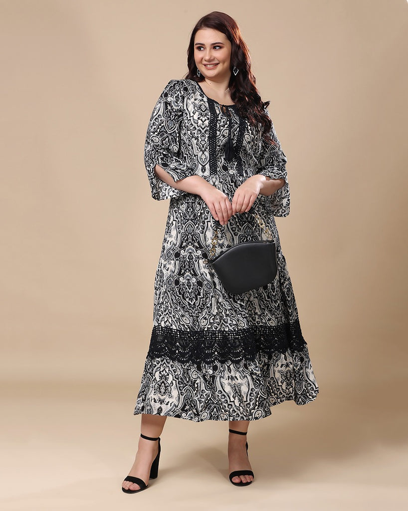 Model wearing Viscose Crepe Maxi Dress with Pattern type: Motif-5