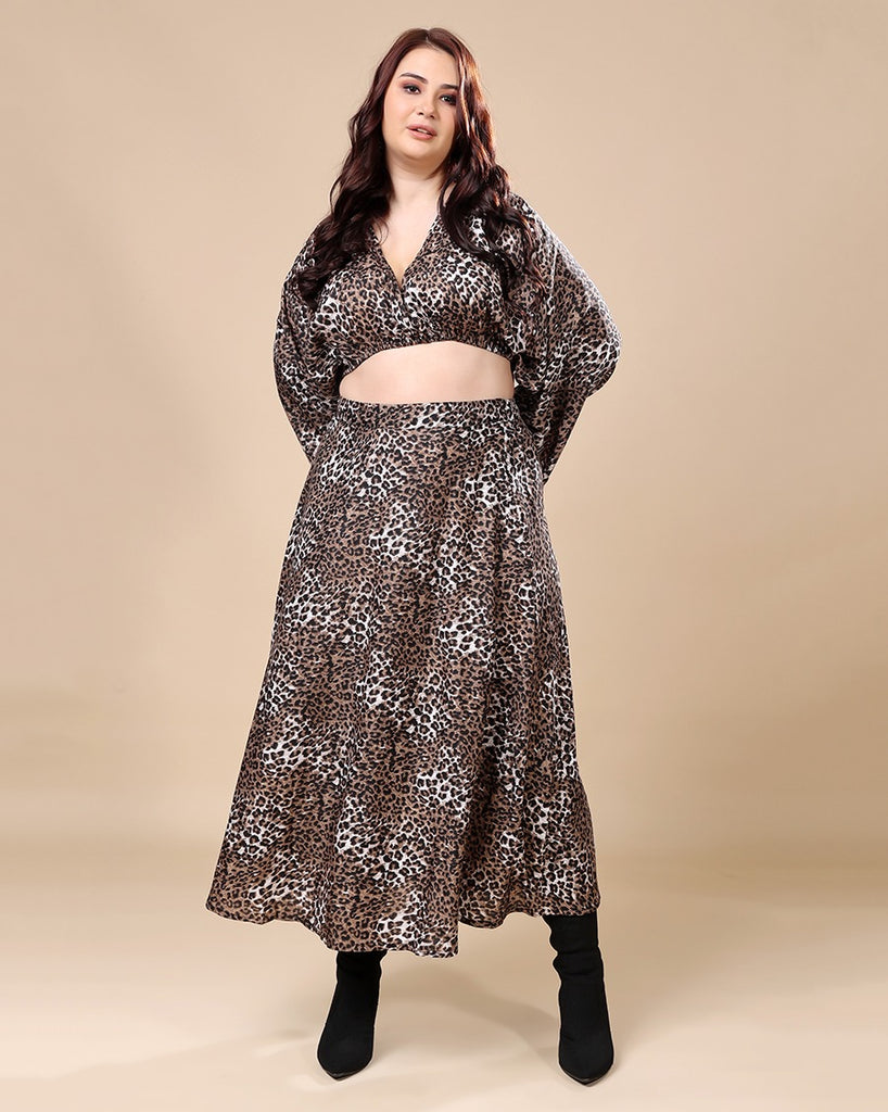 Model wearing Polyester Co-ord Set with Pattern type: Leopard-2