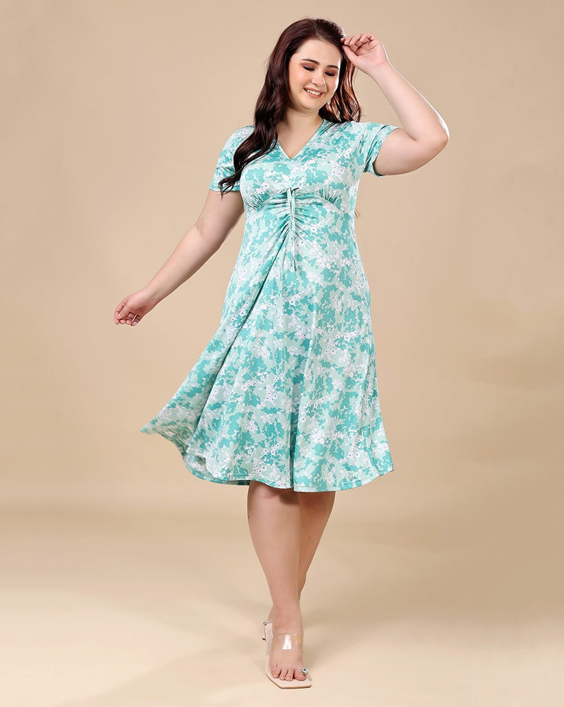 Model wearing Poly Lycra Midi Dress with Pattern type: Floral-1