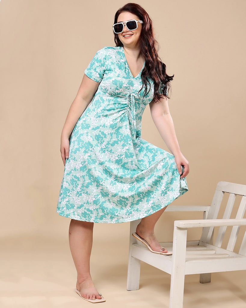 Model wearing Poly Lycra Midi Dress with Pattern type: Floral-5