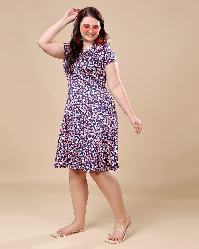 Model wearing Poly Lycra Midi Dress with Pattern type: Floral-5