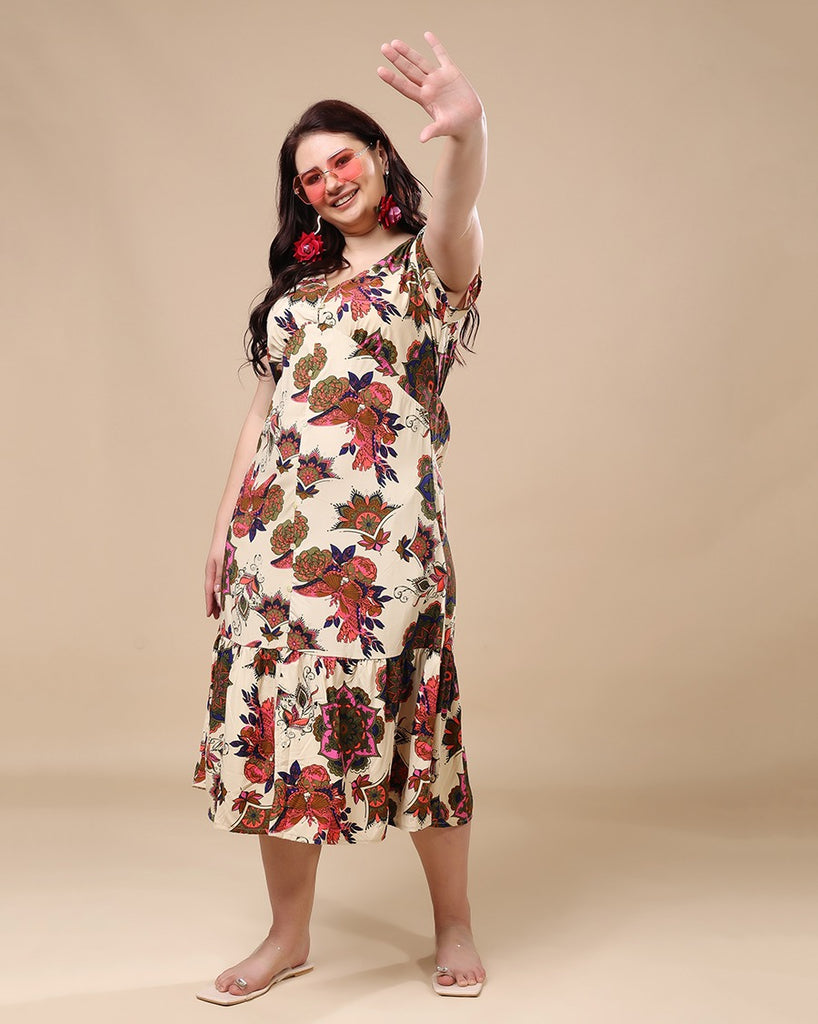 Model wearing Rayon Midi Dress with Pattern type: Ethnic-6