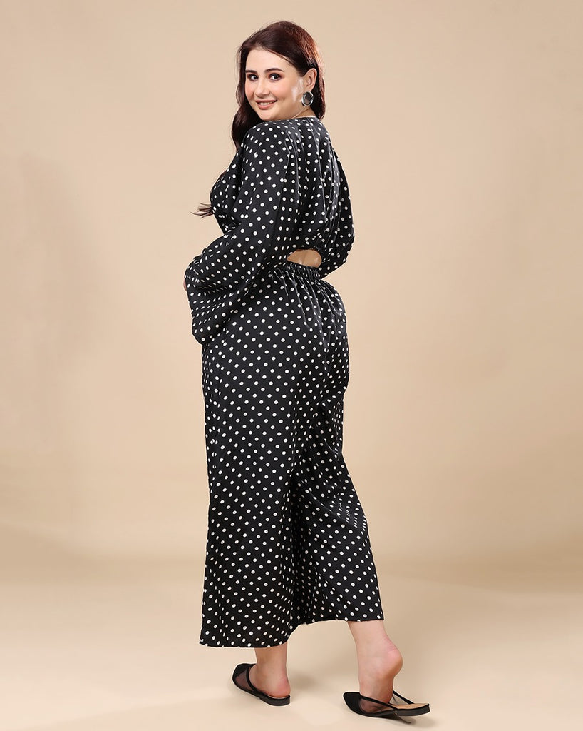 Model wearing Polyester Co-ord Set with Pattern type: Polka Dots-1