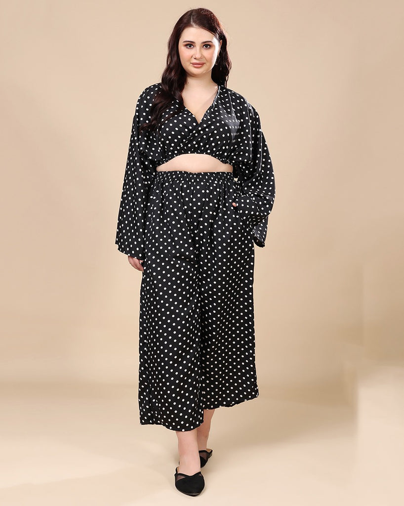 Model wearing Polyester Co-ord Set with Pattern type: Polka Dots-2