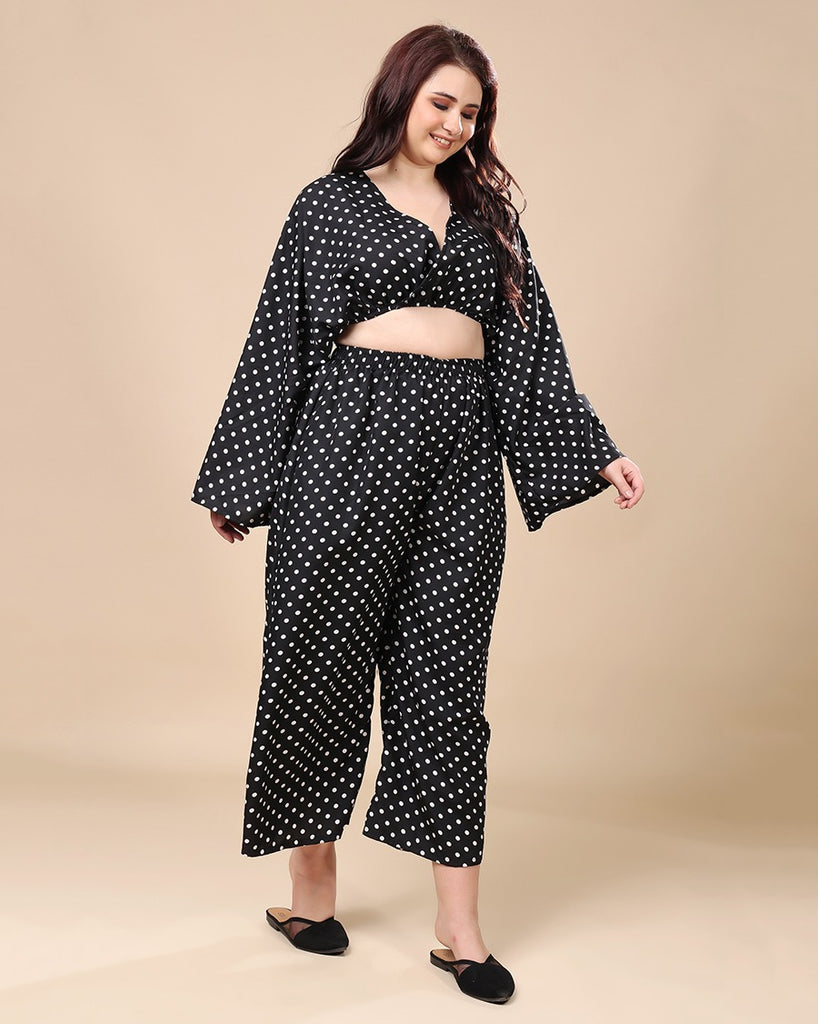 Model wearing Polyester Co-ord Set with Pattern type: Polka Dots-5