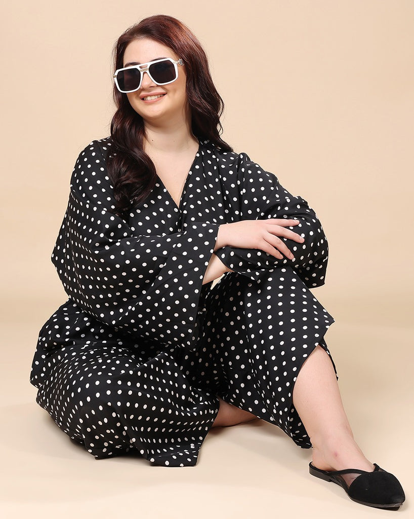 Model wearing Polyester Co-ord Set with Pattern type: Polka Dots-6