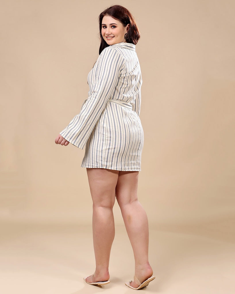 Model wearing Linen Mini Dress with Pattern type: Striped-4