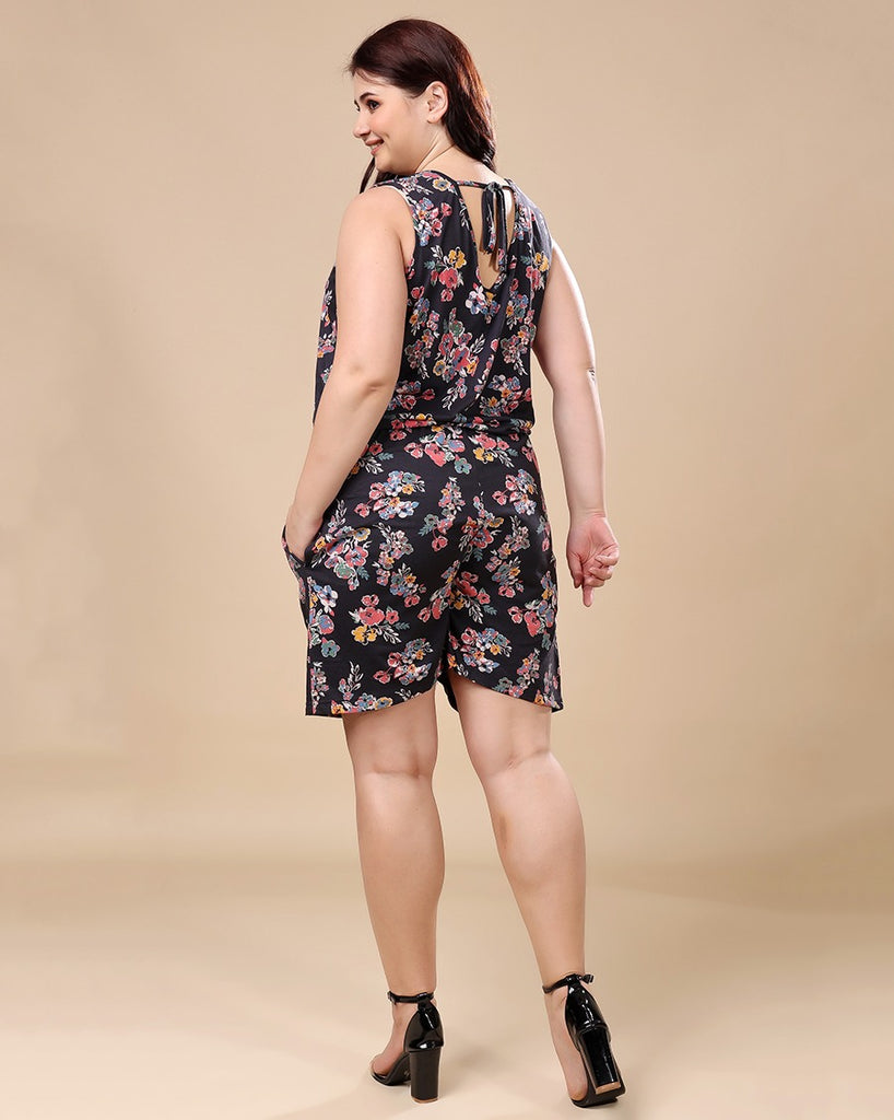 Model wearing Cotton Lycra Playsuit with Pattern type: Floral-4