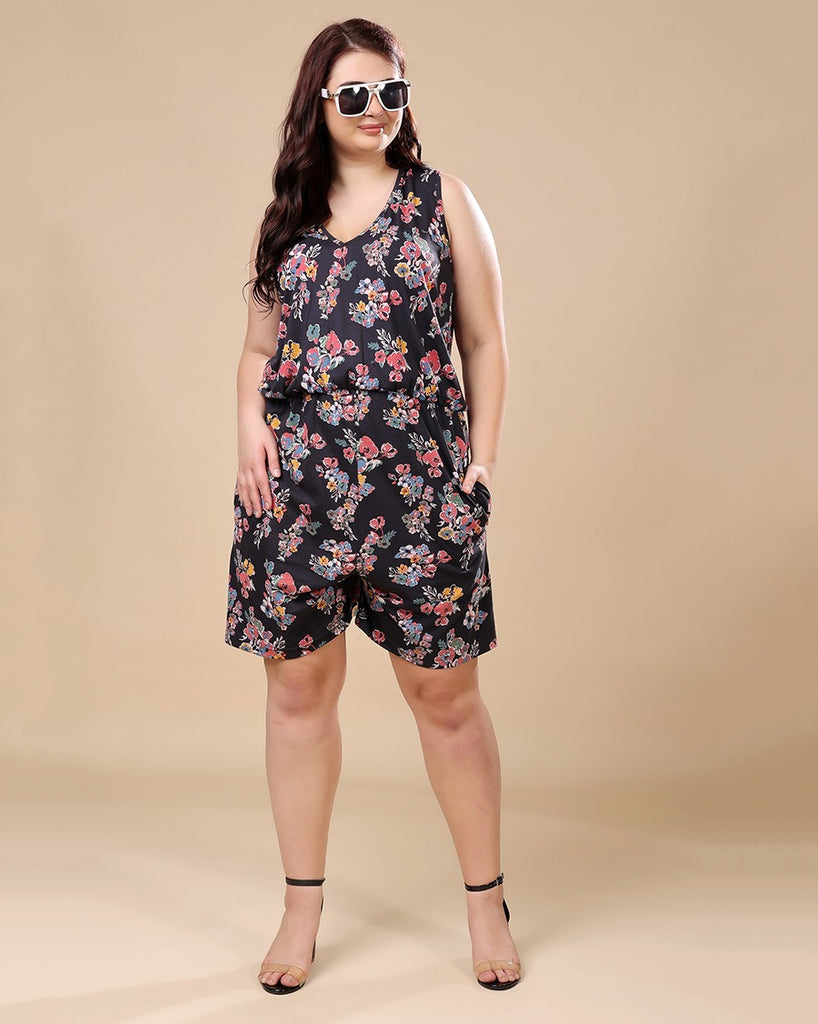 Model wearing Cotton Lycra Playsuit with Pattern type: Floral-5