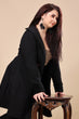 Black Solid Double Breasted Coat