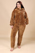 Solid Fur Hoodie Jacket-Golden Brown