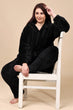 Solid Fur Hoodie Jacket-Black