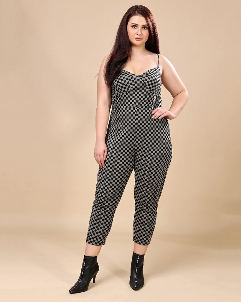 Model wearing Cotton Blended Jumpsuit with Pattern type: Checked-1