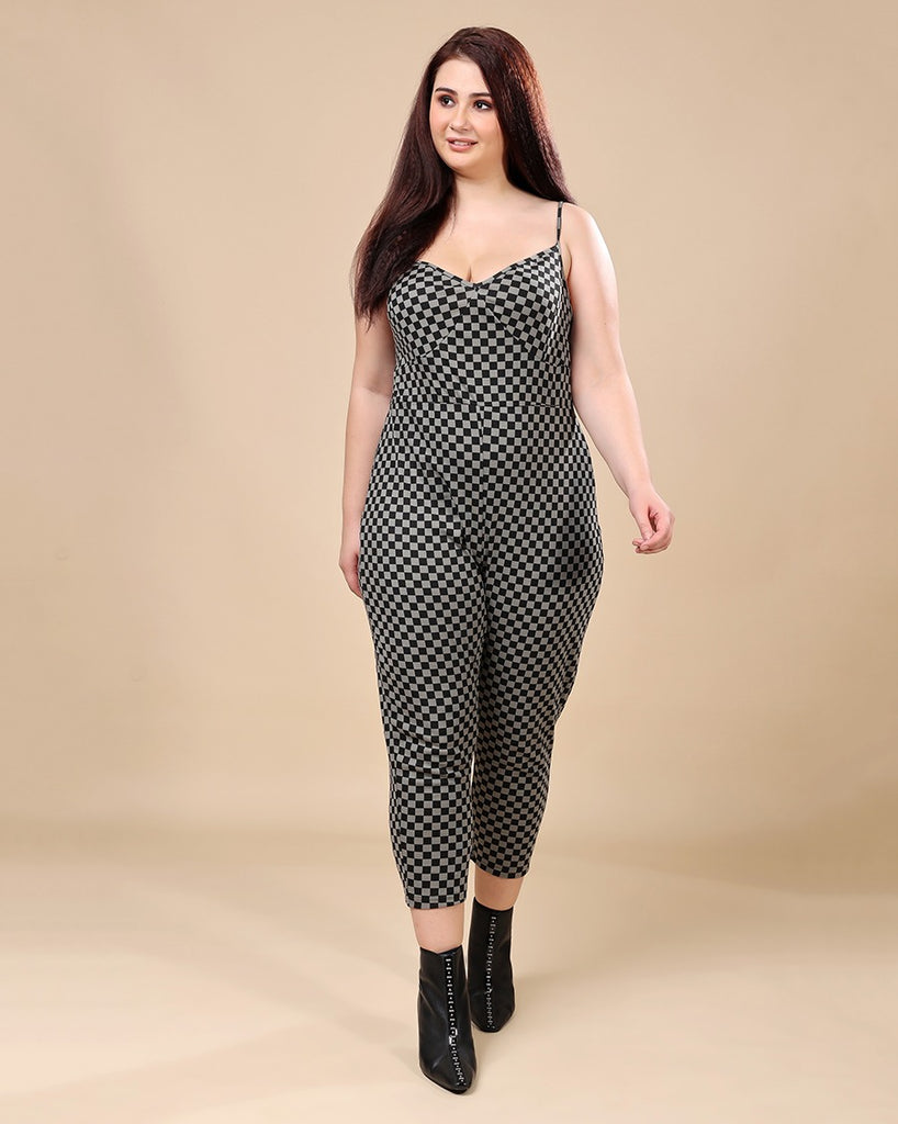 Model wearing Cotton Blended Jumpsuit with Pattern type: Checked-2