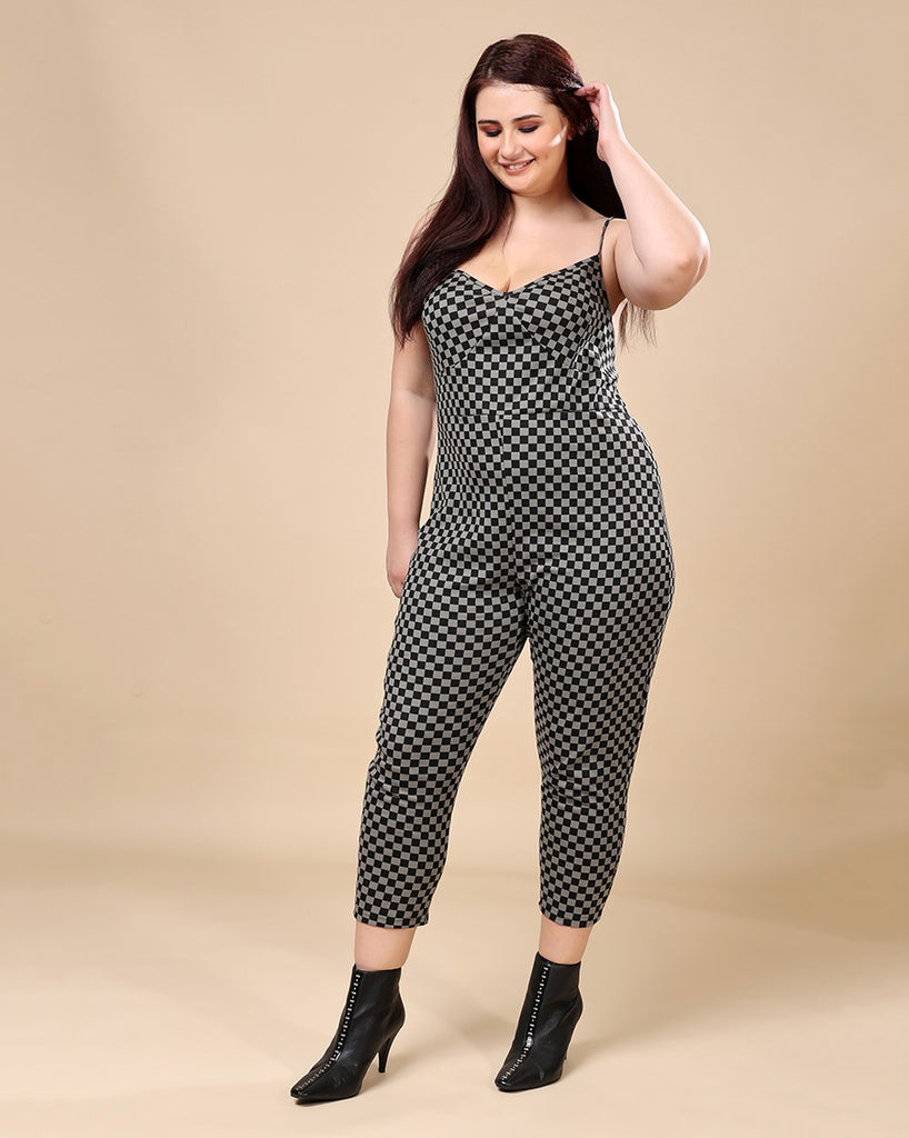 Model wearing Cotton Blended Jumpsuit with Pattern type: Checked-3