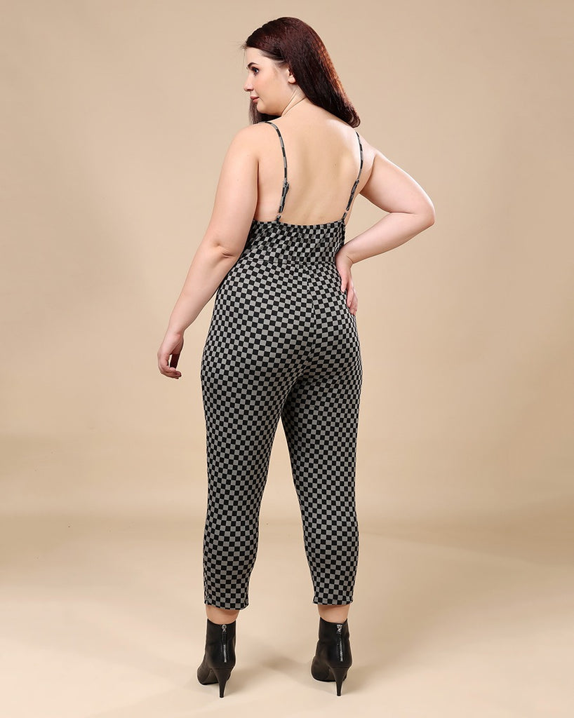 Model wearing Cotton Blended Jumpsuit with Pattern type: Checked-4