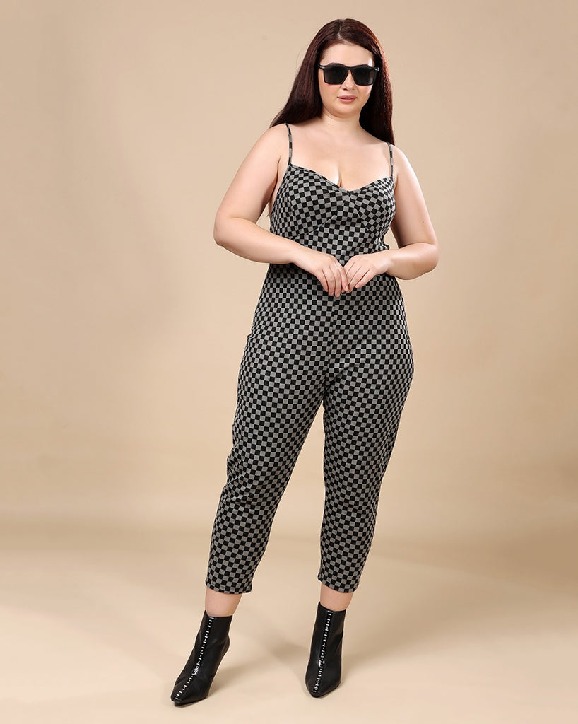 Model wearing Cotton Blended Jumpsuit with Pattern type: Checked-5