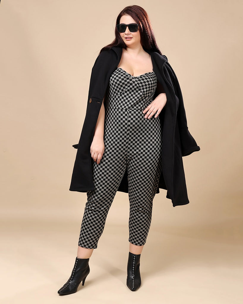 Model wearing Cotton Blended Jumpsuit with Pattern type: Checked-6