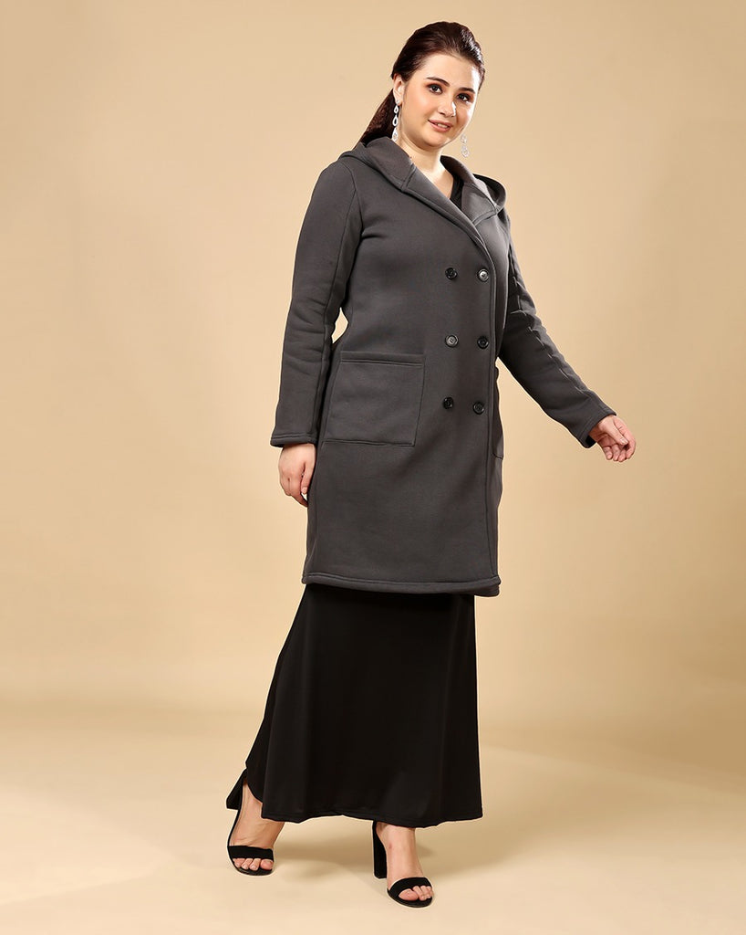 Model wearing 3 Layered French Terry Overcoat with Pattern type: Solid-6