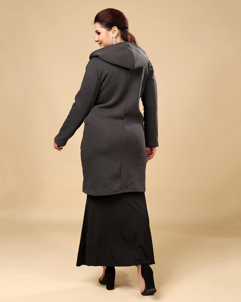 Model wearing 3 Layered French Terry Overcoat with Pattern type: Solid-7