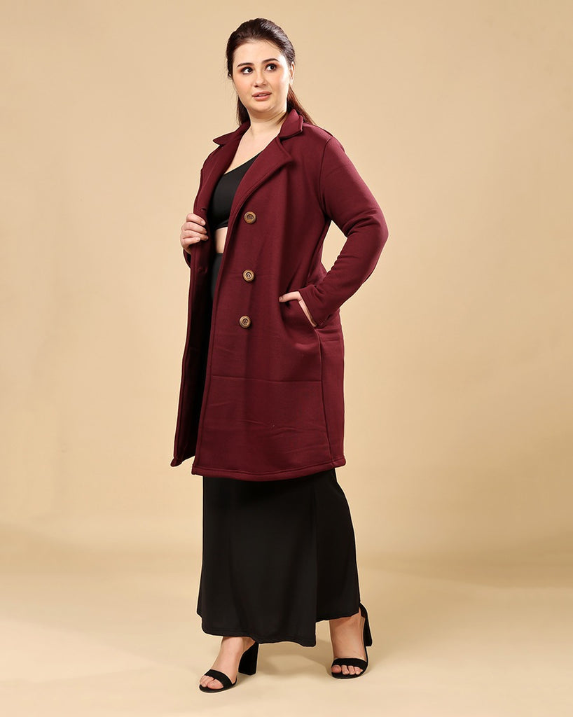 Model wearing 3 Layered French Terry Overcoat with Pattern type: Solid-3