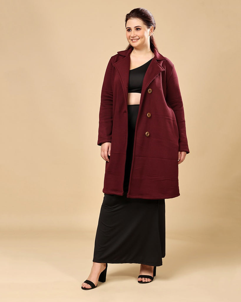 Model wearing 3 Layered French Terry Overcoat with Pattern type: Solid-4