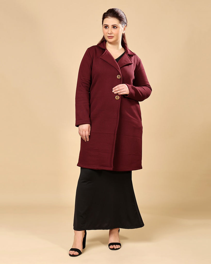 Model wearing 3 Layered French Terry Overcoat with Pattern type: Solid-6