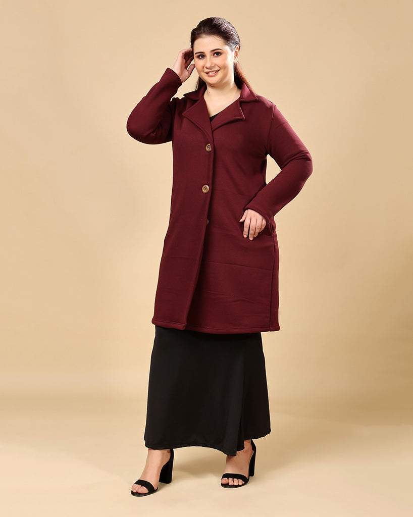 Model wearing 3 Layered French Terry Overcoat with Pattern type: Solid-7