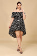 Black Geometric Printed High Low Dress