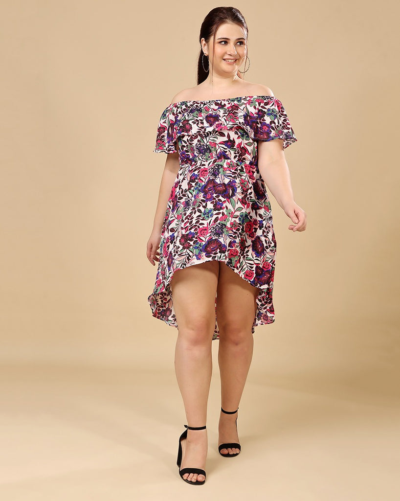 Model wearing Polyester Mini Dress with Pattern type: Floral-2